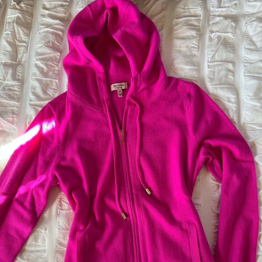 Juicy Couture 100% Cashmere Pink Zip Up, Size XL